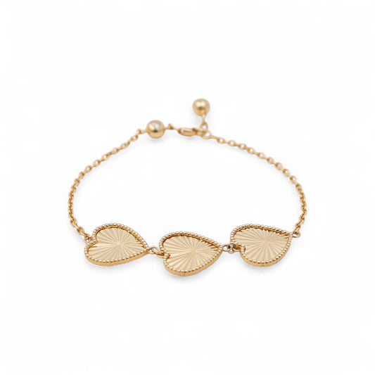 14K Yellow Gold Three Hearts Women's Bracelet with Diamond Cut Design / Size: 7.5" / Weight: 5.8 GR / COWB4HR-6