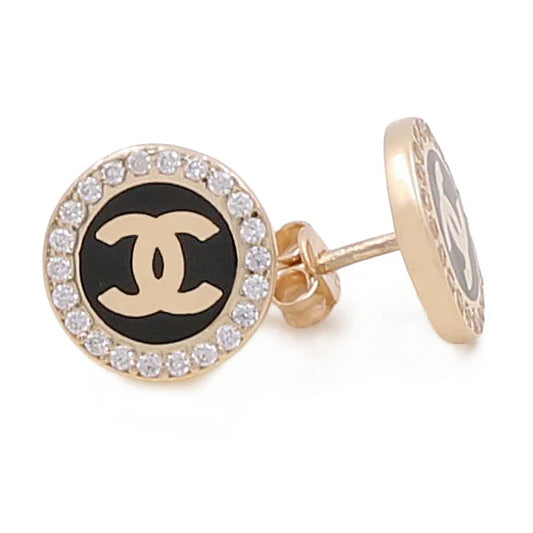 14K Yellow Gold CC Women's Stud Earrings with Onyx / Weight: 3.2GR / P04C-159