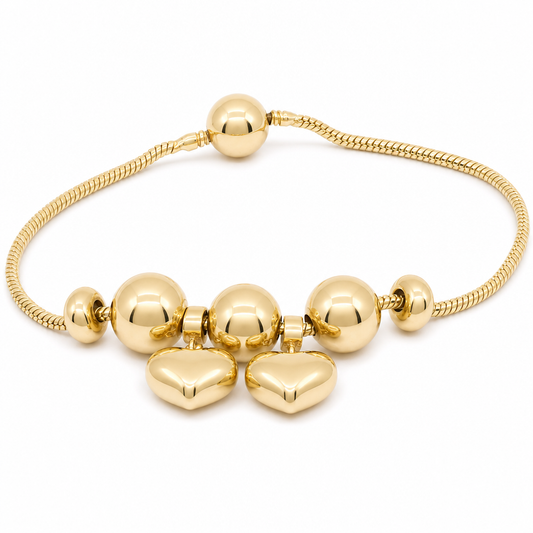 14K Yellow Gold Fashion Bracelet with Hanging Hearts / Size: 8" / Weight: 12.4 GR / MGWB4HR