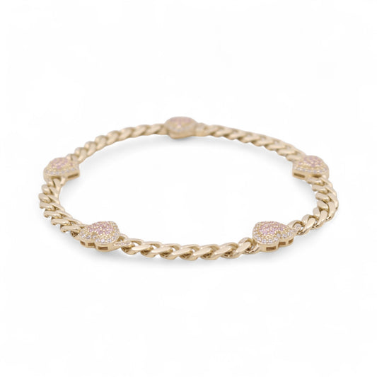 10K Yellow Gold Heart Monaco Women's Bracelet with Pink Cz / Size: 7.5” / Weight: 7.2 GR / CQWB0MONHR