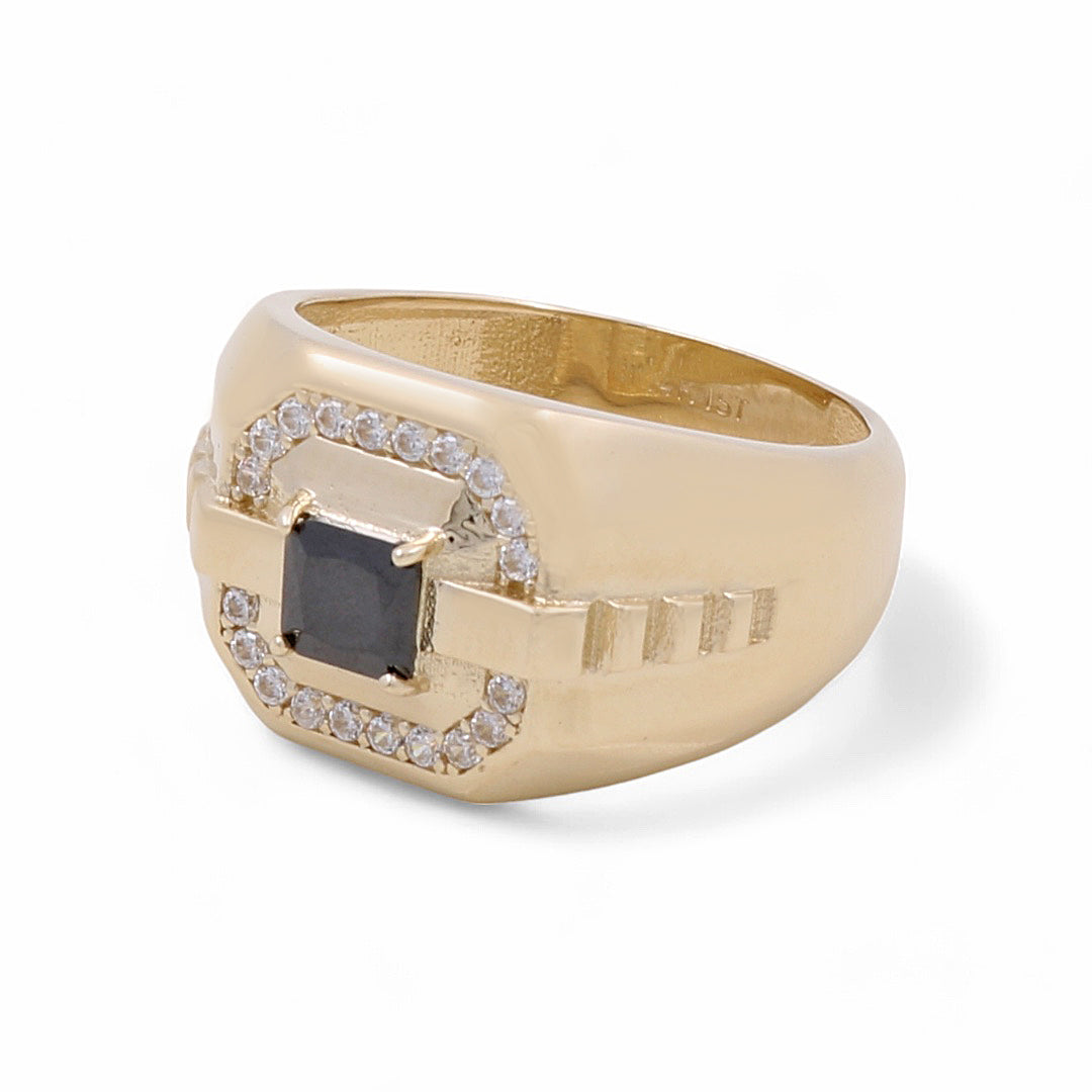14K Yellow Gold Men's Ring with Black Stone / CZ / Size 10 / Weight: 6.0 GR / COMR4FS-10