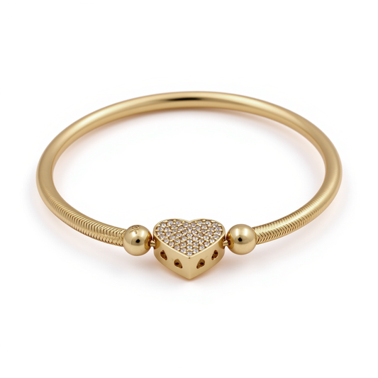 10K Yellow Gold Women’s Bracelet Elastic Band with Heart and Cz / Weight: 3.5 GR / DQWB0HR