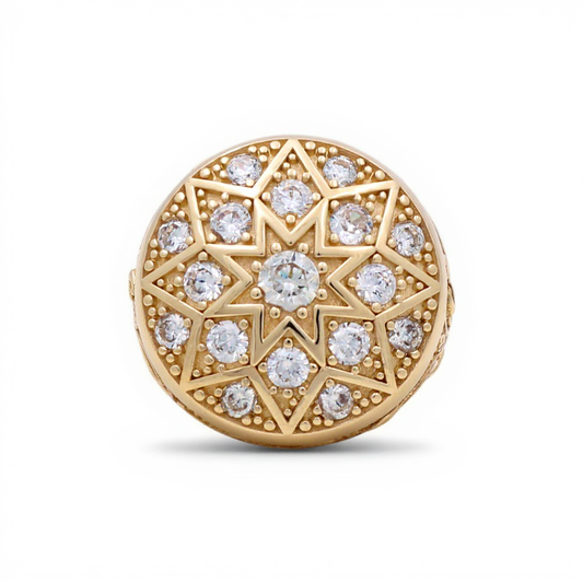 14K Yellow Gold Men’s Ring RD Rosetta Style with Star and White Stones / Size 10.5 / Weight: 16.8 GR