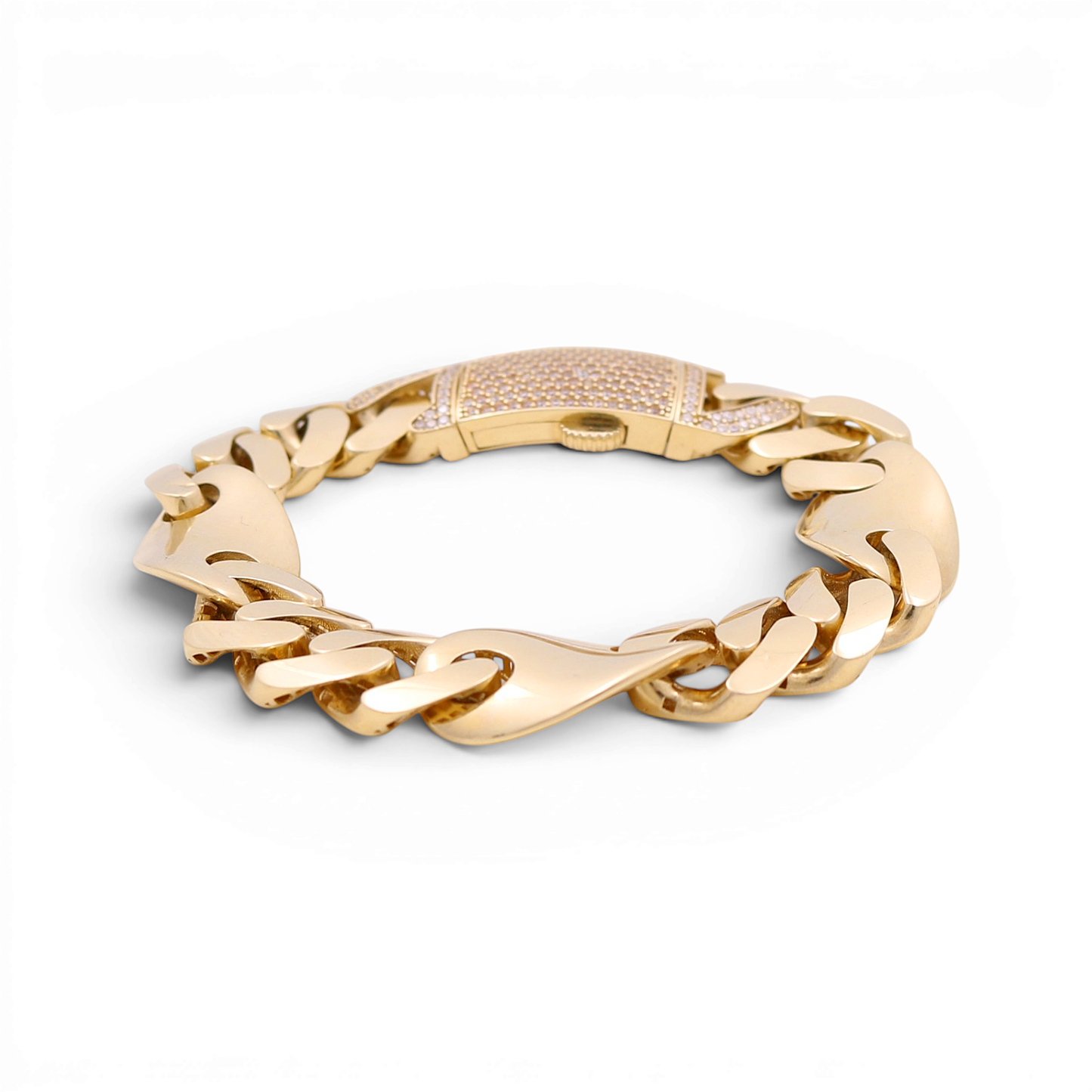 14K Yellow Gold Figaro Men's Bracelet with Cz / Size: 12mm 7.5" / Weight: 21.8 GR / CSMB4FG