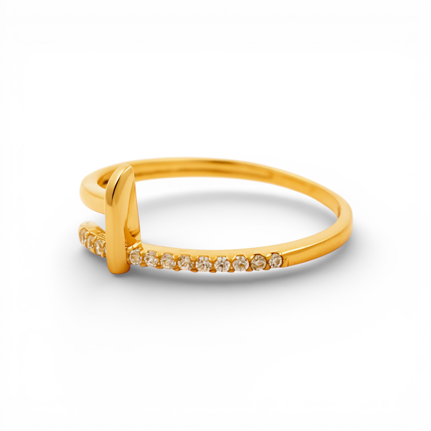 14K Yellow Gold Nail Women's Ring with Cz / Size: 7 / Weight: 1.1 GR / P53R-1001