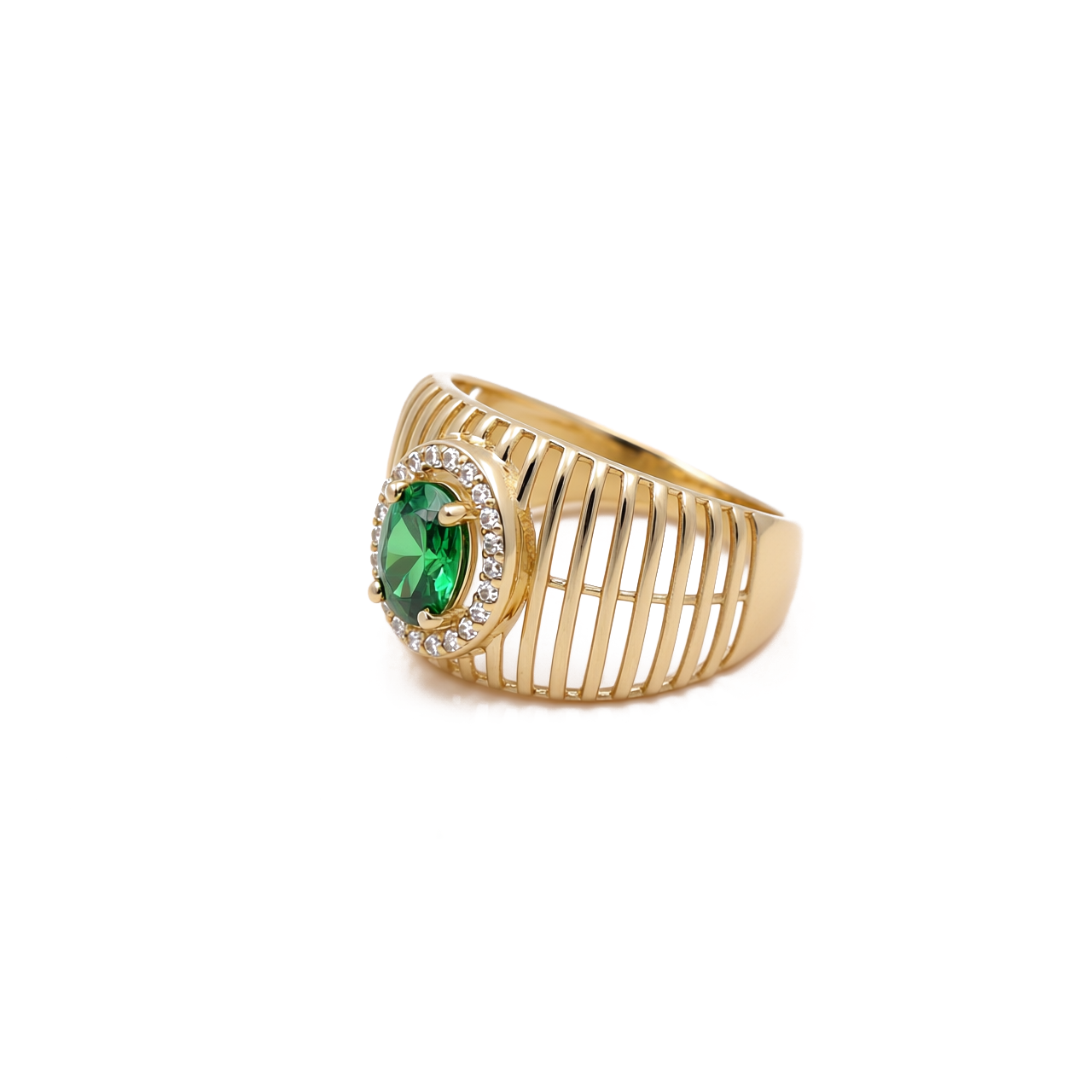 14K Yellow Gold Fashion Women's Ring with Green Cz / Size: 7 / Weight 2.9 GR / BOWR4FS-47