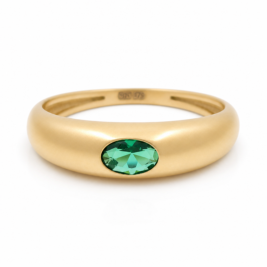 14K Yellow Gold Fashion Women's Ring with Green Cz / Size: 7 / Weight: 1.3 GR