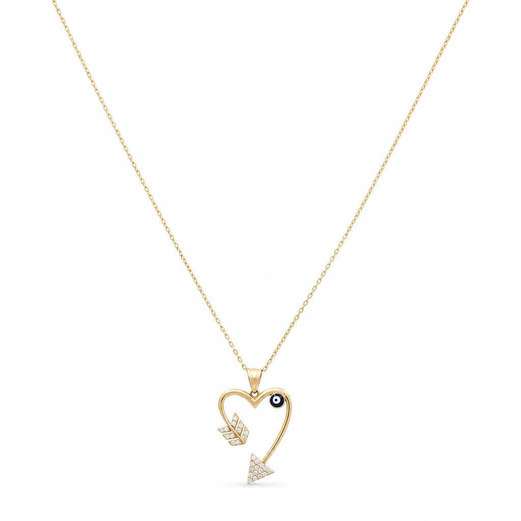 14K Yellow Gold Necklace With Heart Pendant / Size: 16" / Weight: 2.8 GR / Stone: Cz