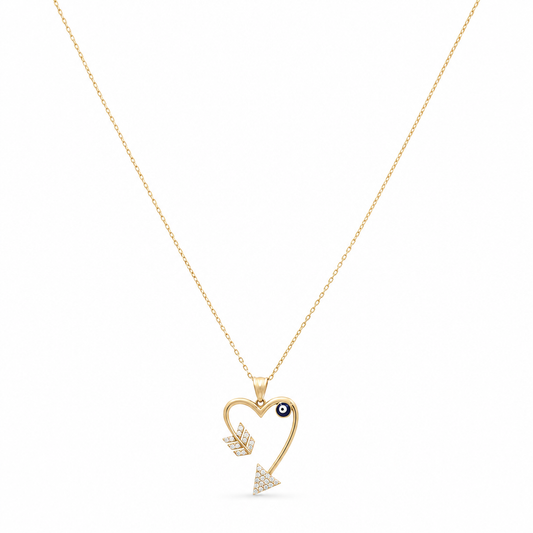 14K Yellow Gold Necklace With Heart Pendant / Size: 16" / Weight: 2.8 GR / Stone: Cz
