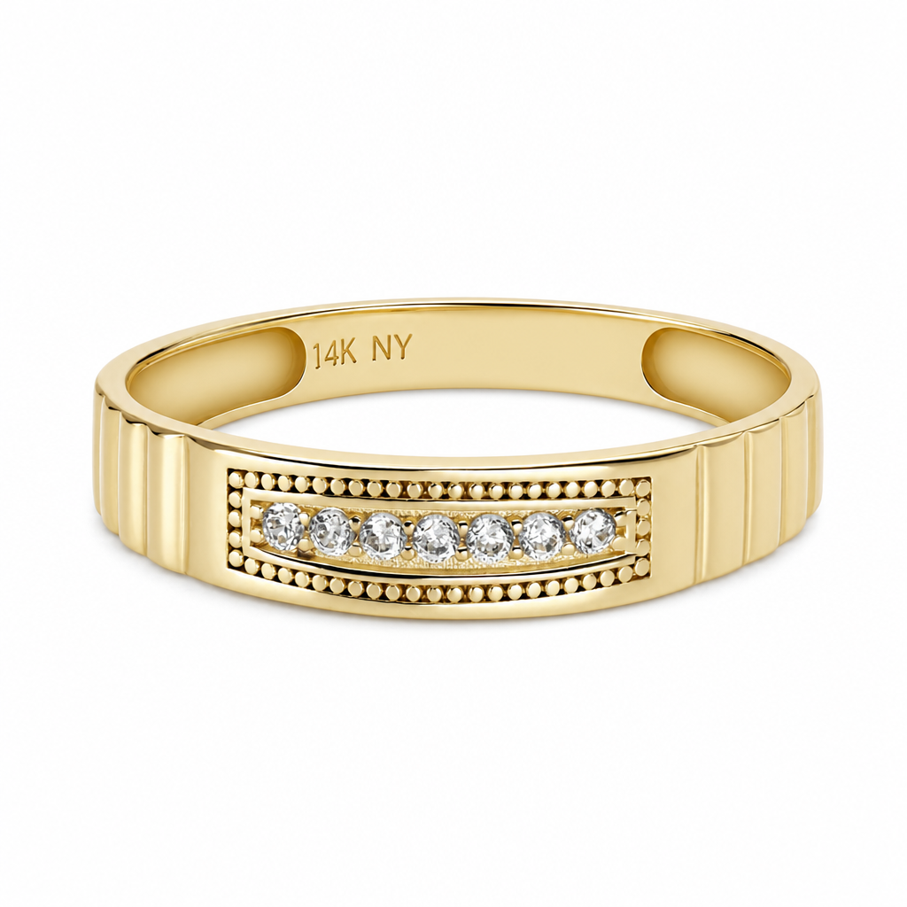 14K Yellow Gold Men’s Wedding Band / Stone: Cz / Size: 10 / Weight: 2.3 GR / KEEMWB4BS-47