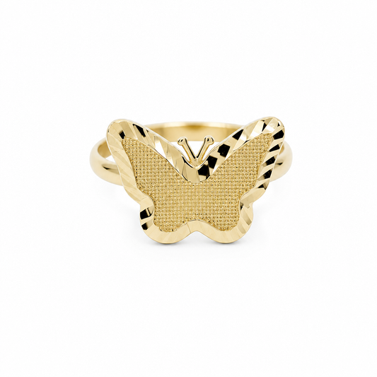 10K Yellow Gold Women's Butterfly Ring with Diamond Cut / Size: 8 / Weight: 1.8 GR / DQWR0BT-2