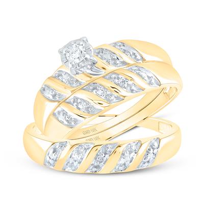 10k Diamond Yellow Gold Diamond Trio Set / Size: sz7 sz10 / 18757
