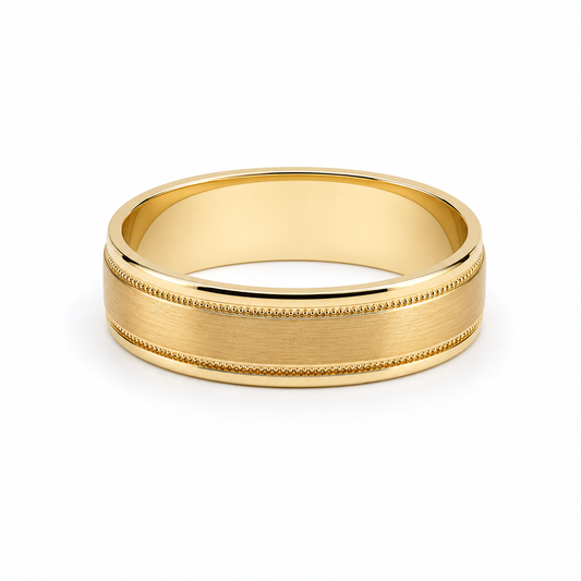 14K Yellow Gold Men's Wedding Band With Design / Size: 10 / Weight: 4.8 GR / WBEEMWB4DS-17