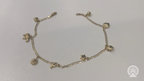 10K Yellow Gold Curb Anklet Bracelet with Hanging Charms / Size: 2.5mm 10" / Weight: 4.3GR / CMAB0CB2.5-10