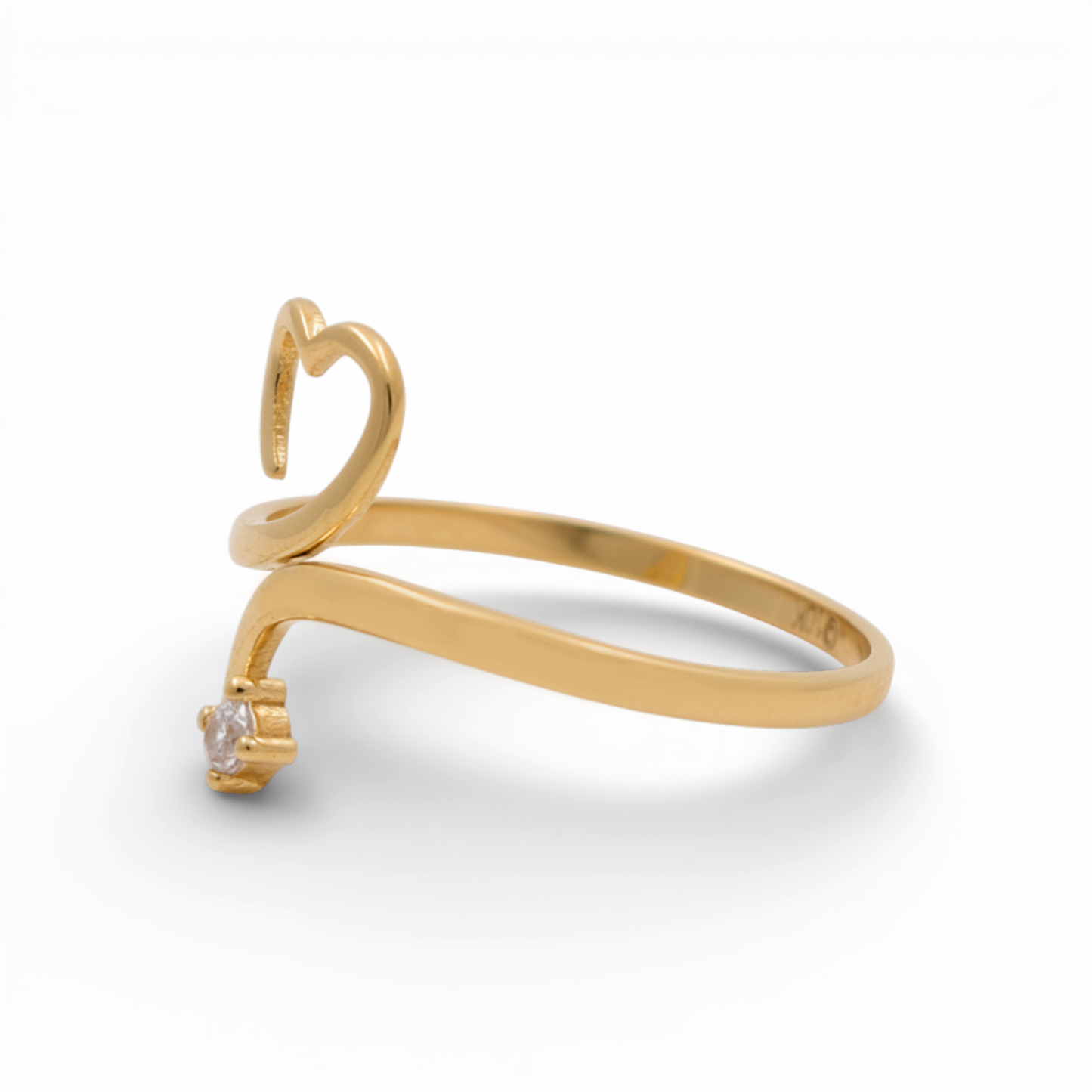 10K Yellow Gold Heart Women's Ring with White Cz / Size: 8.5 / Weight: 1.5 GR / DQWR0HR-10