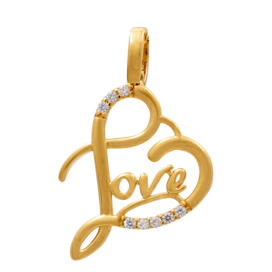 14K Yellow Gold Fashion Love Pendant with Cz / Weight: 0.9 GR