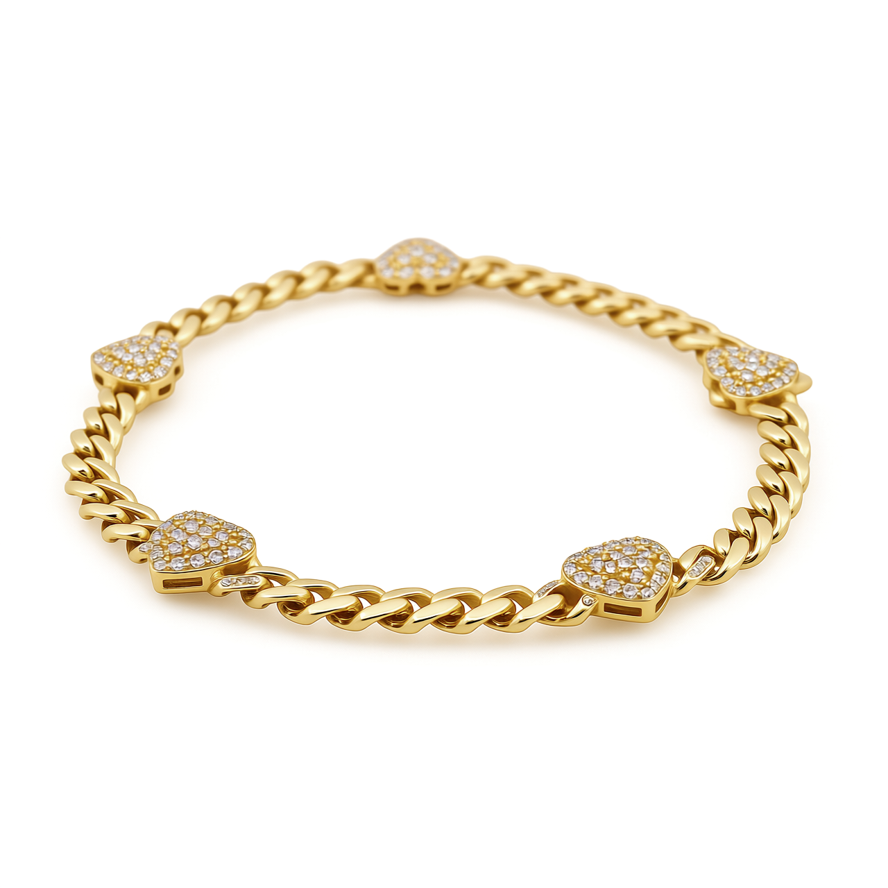 10K Yellow Gold Monaco Women's Bracelet with Hearts and White Cz / Size: 7.5” / Weight: 6.5 GR / P18B-57M9