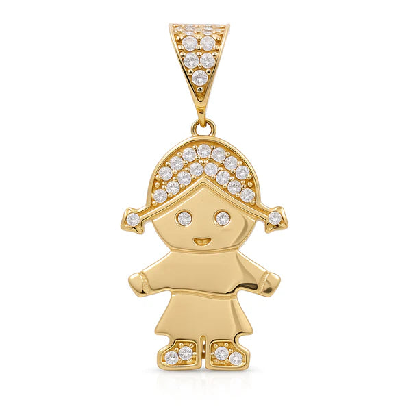14K Yellow Gold Girl Pendant with Cz / Weight 2.7 GR