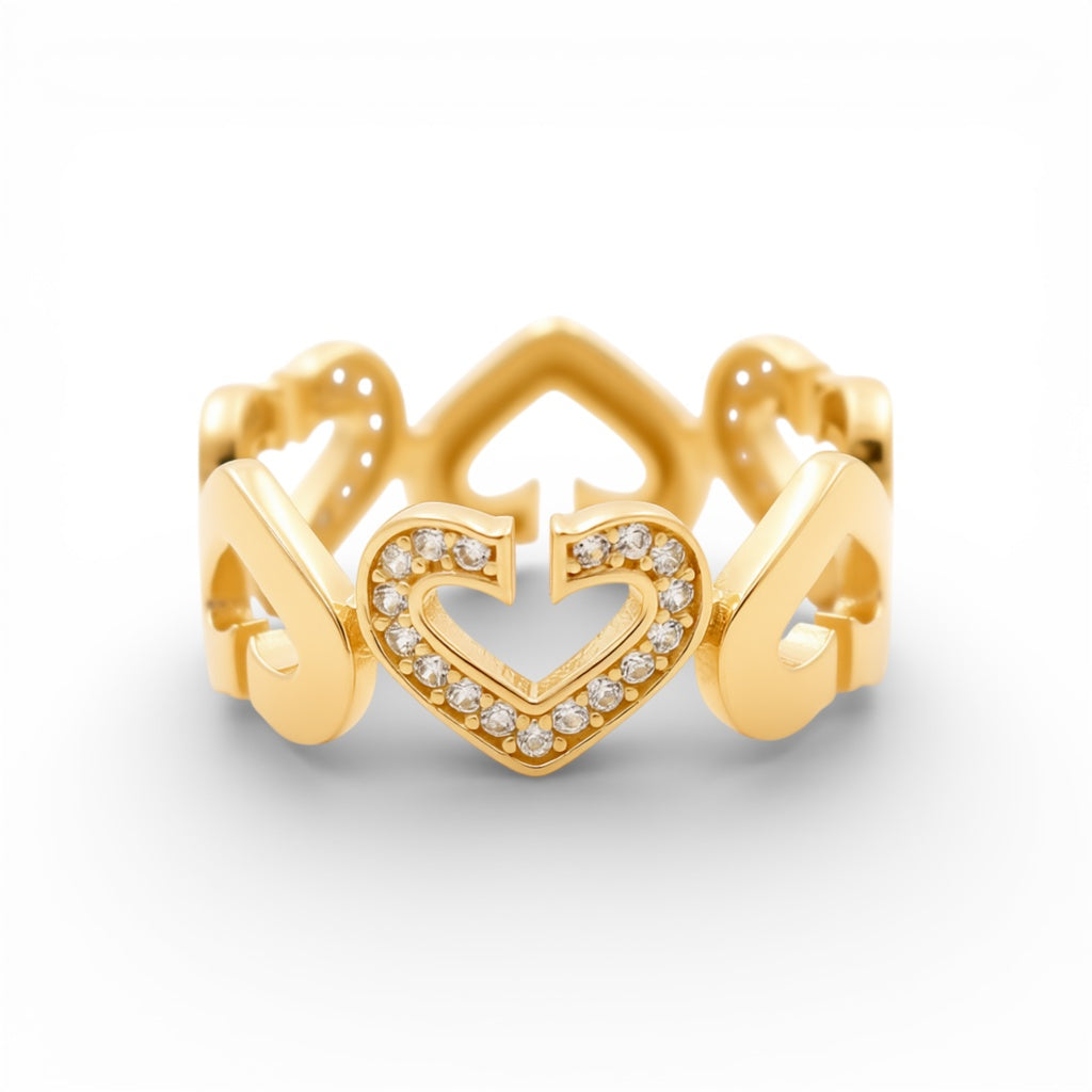 14K Yellow Gold Heart Women's Ring With Cz / Size: 8 / Stone: Cz / Weight: 3.8 GR