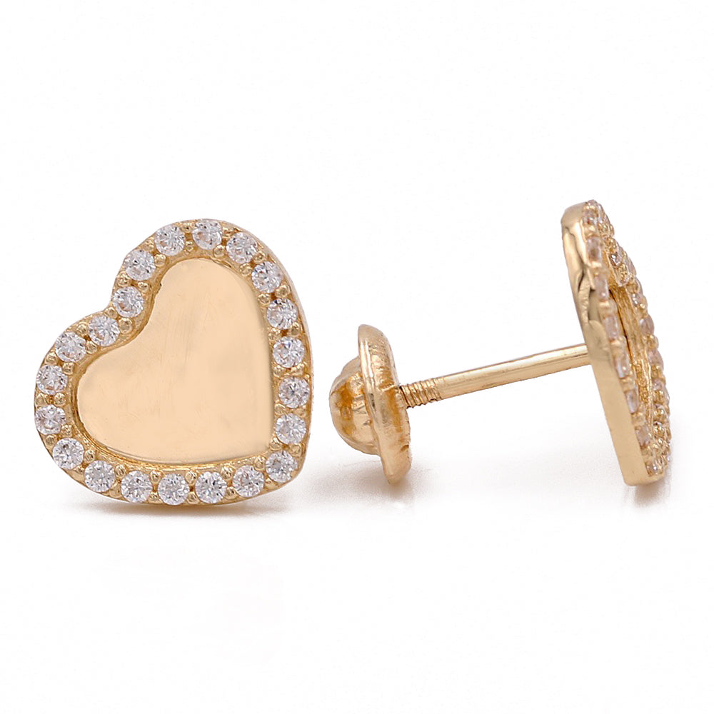 14k Yellow Gold Heart Stud Earrings With Cz / 6-338601PS