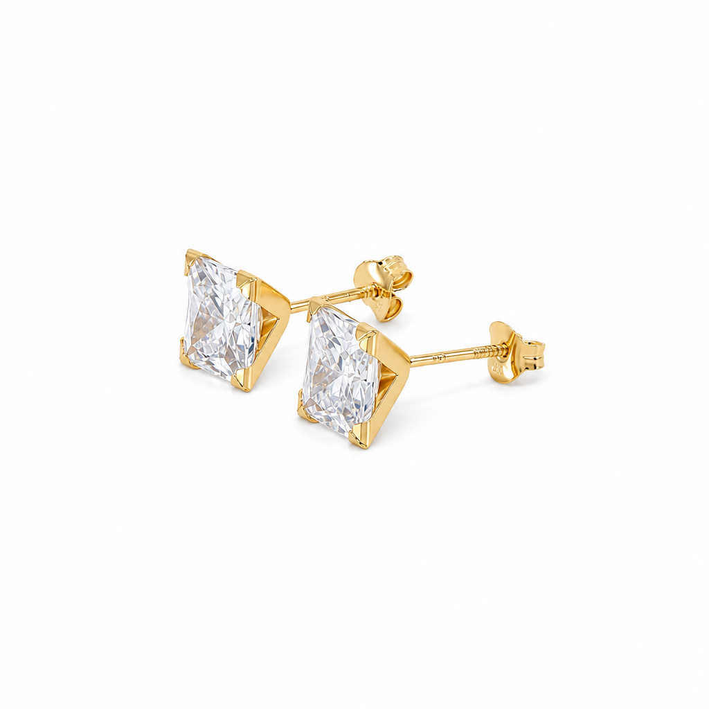 14k Yellow Gold Fashion Stud Earrings With Cz / 6-602101PS